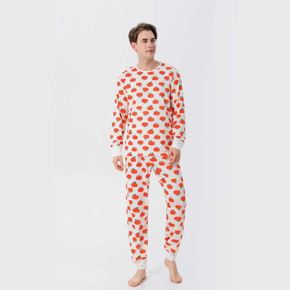 Family Matching Orange Pumpkin Christmas Pajamas Set