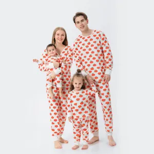 Family Matching Orange Pumpkin Christmas Pajamas Set