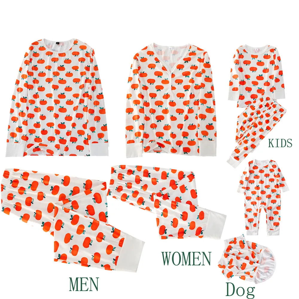 Family Matching Orange Pumpkin Christmas Pajamas Set