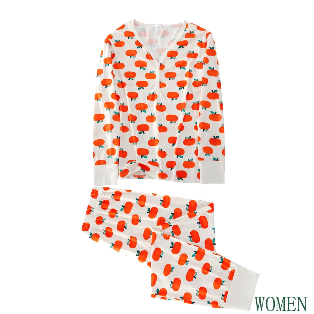 Family Matching Orange Pumpkin Christmas Pajamas Set