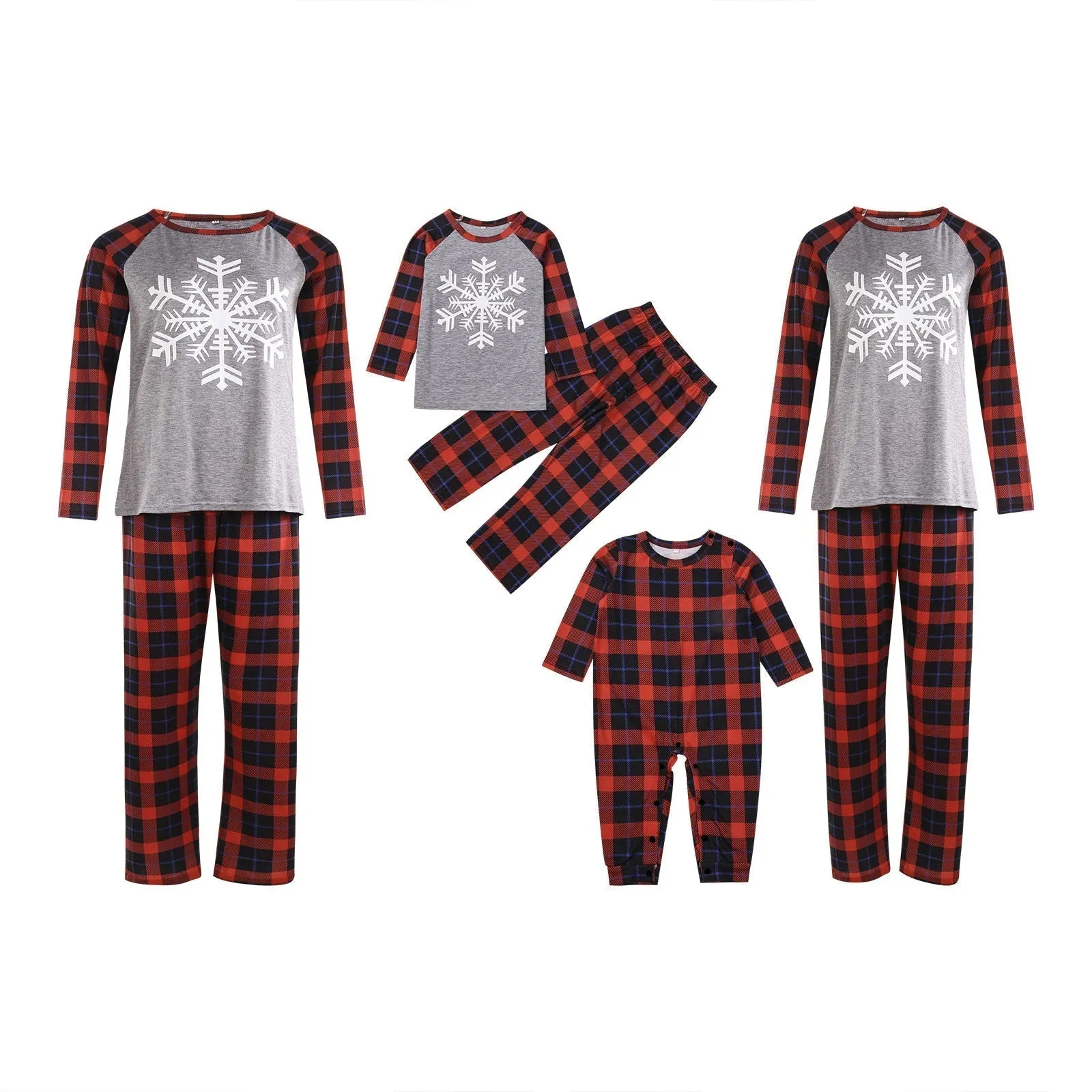 Family Matching Snowflake Printing Plaid Pajamas Sets