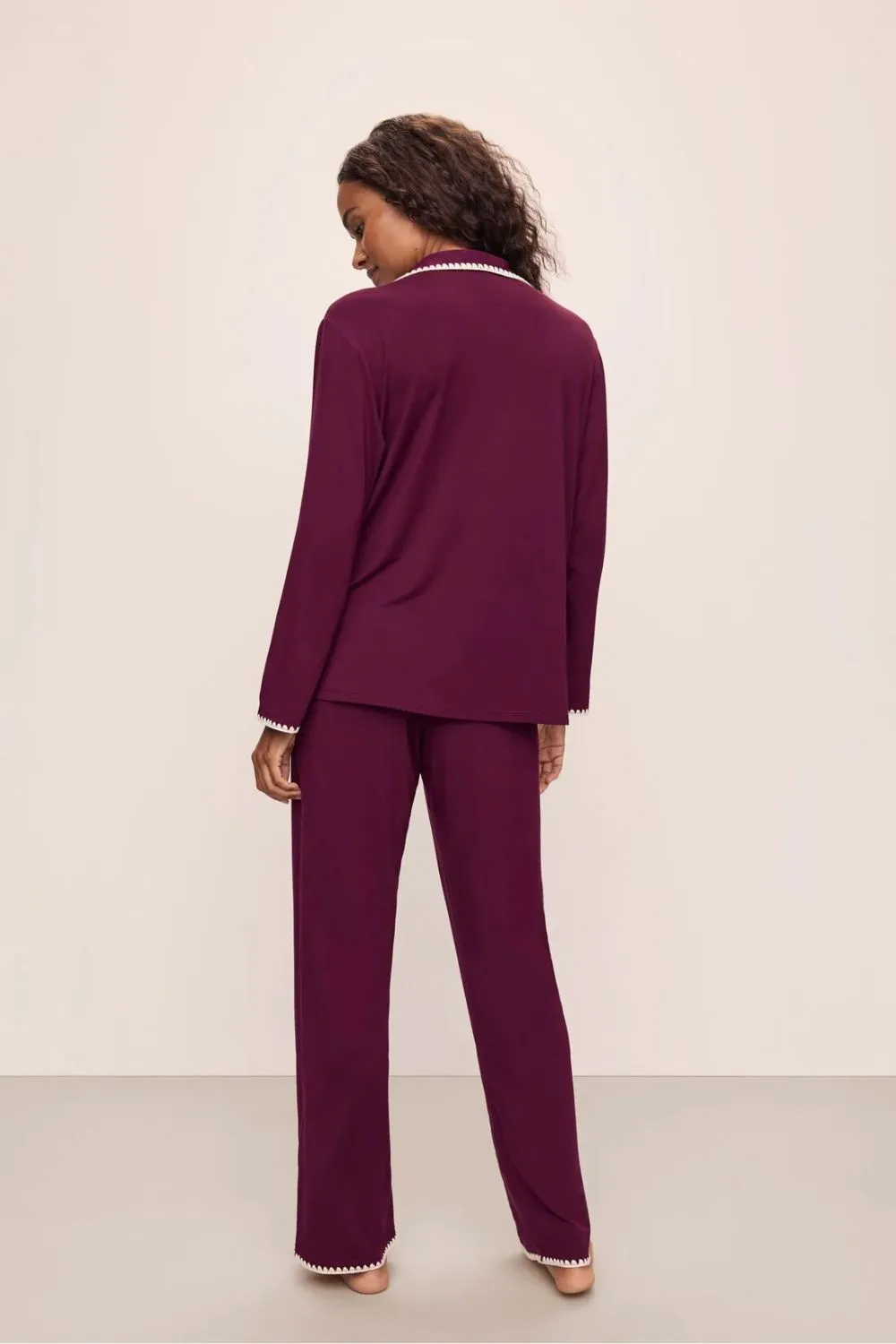 Frida Long PJ Set in Plum/Ivory