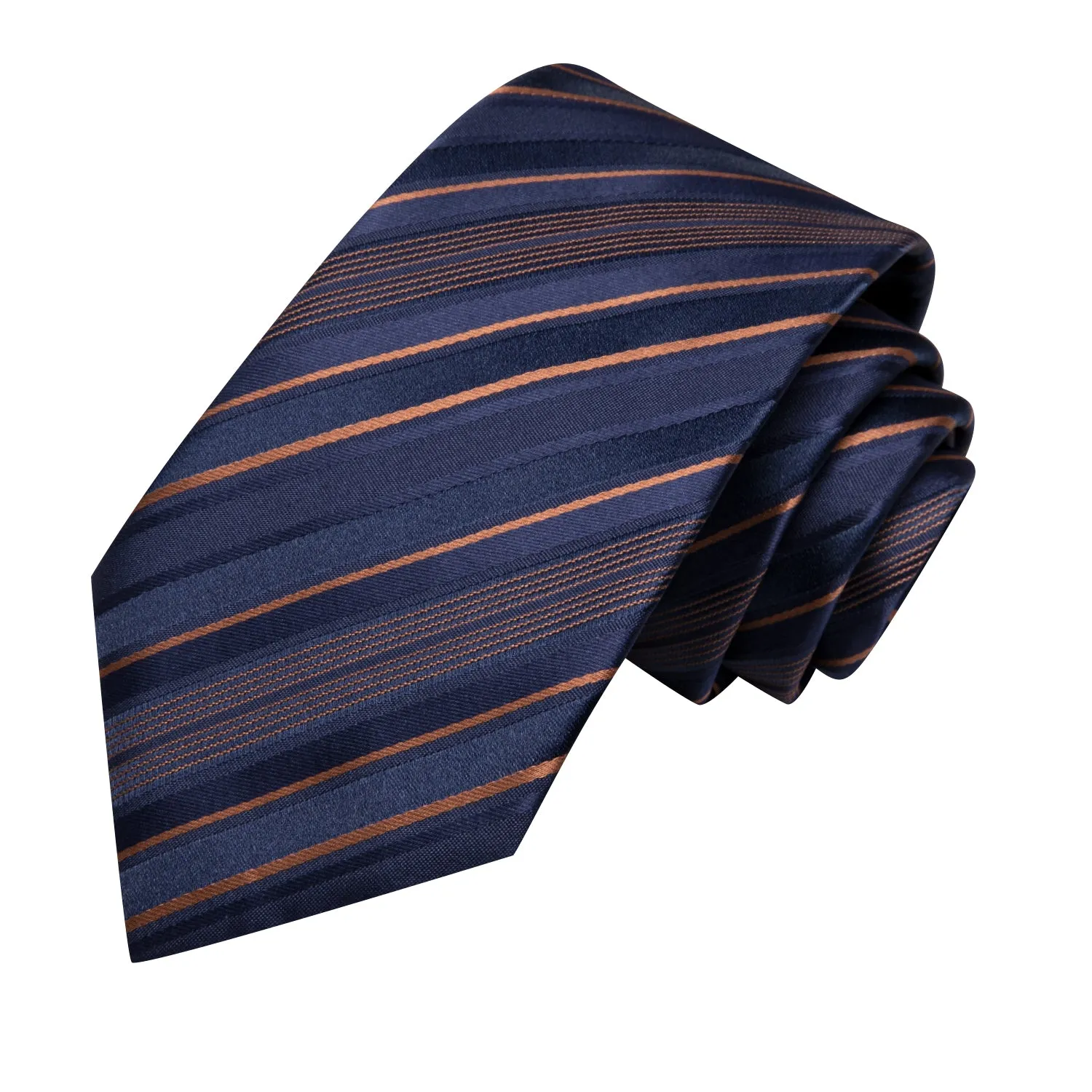 Hi-Tie Blue Orange Striped Men's Tie Pocket Square Cufflinks Set