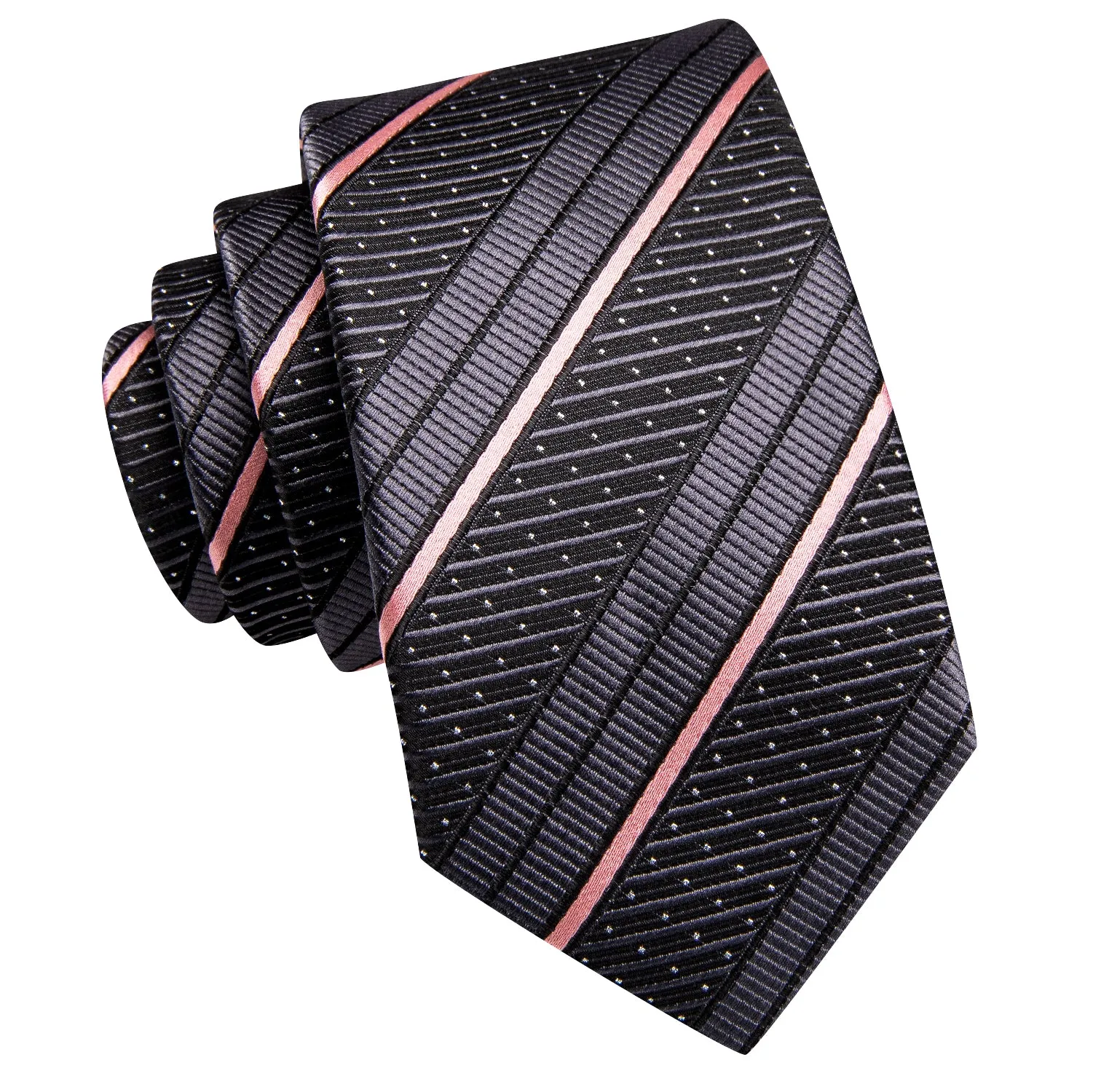 Hi-Tie Boys Necktie Black Pink Striped Children's Tie Pocket Square