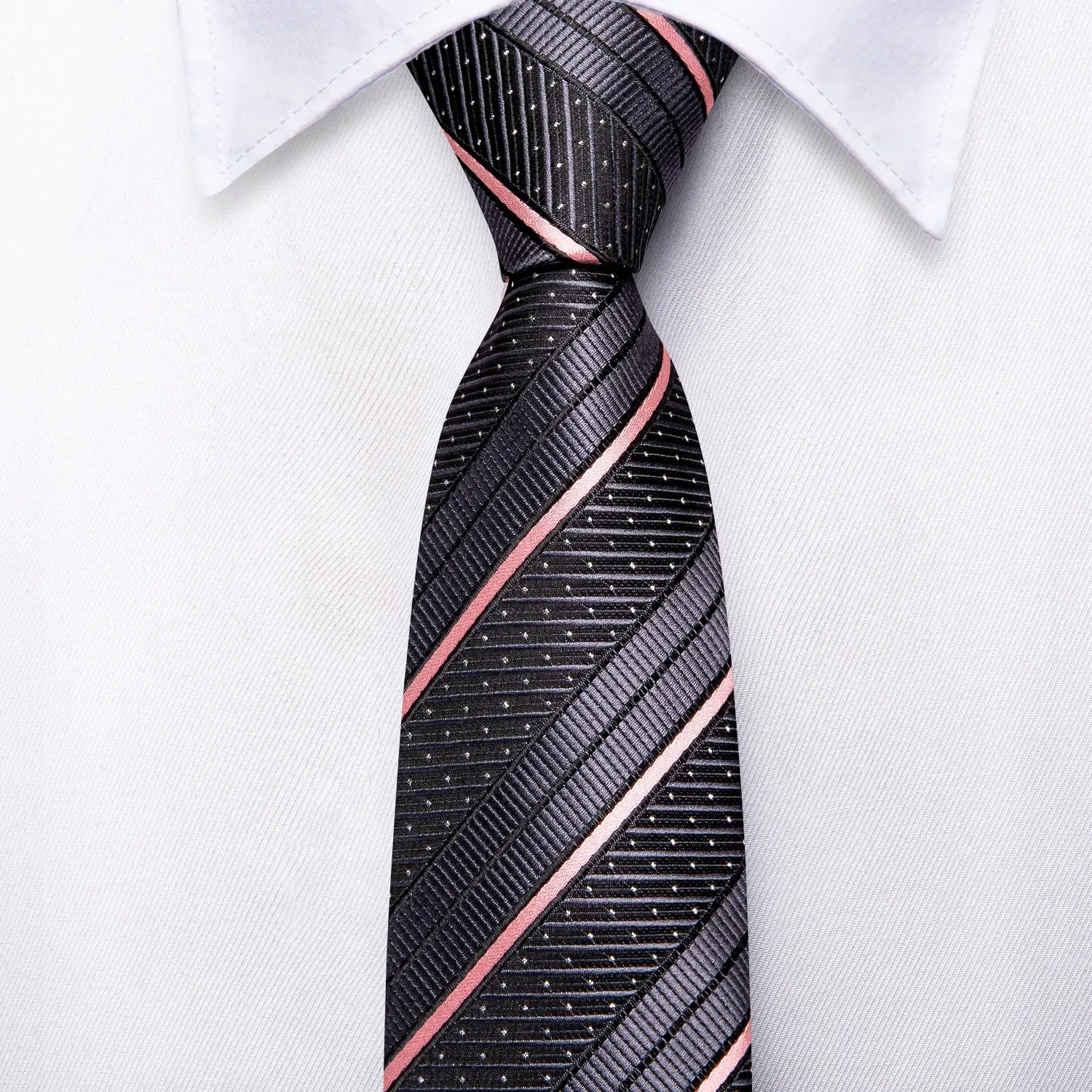 Hi-Tie Boys Necktie Black Pink Striped Children's Tie Pocket Square