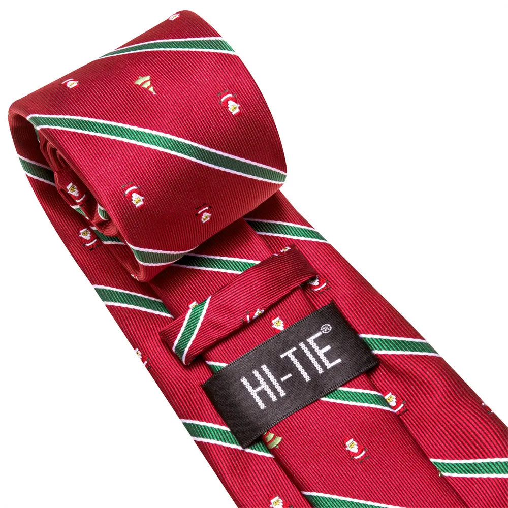 Hi-Tie Christmas Red Green Striped Snowman Necktie Set