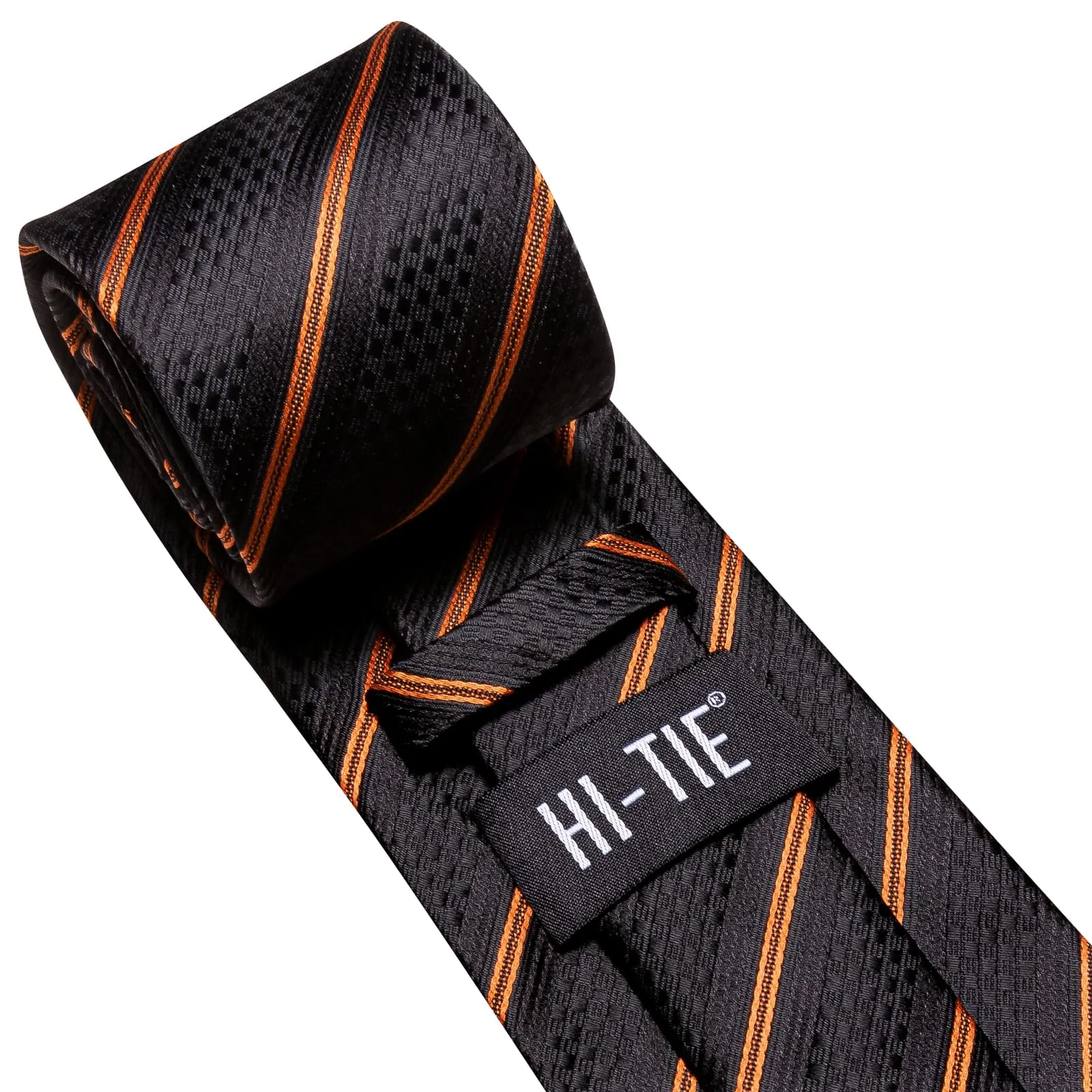 Hi-Tie Men's Black Tie Gold Striped Tie Pocket Square Cufflinks Set