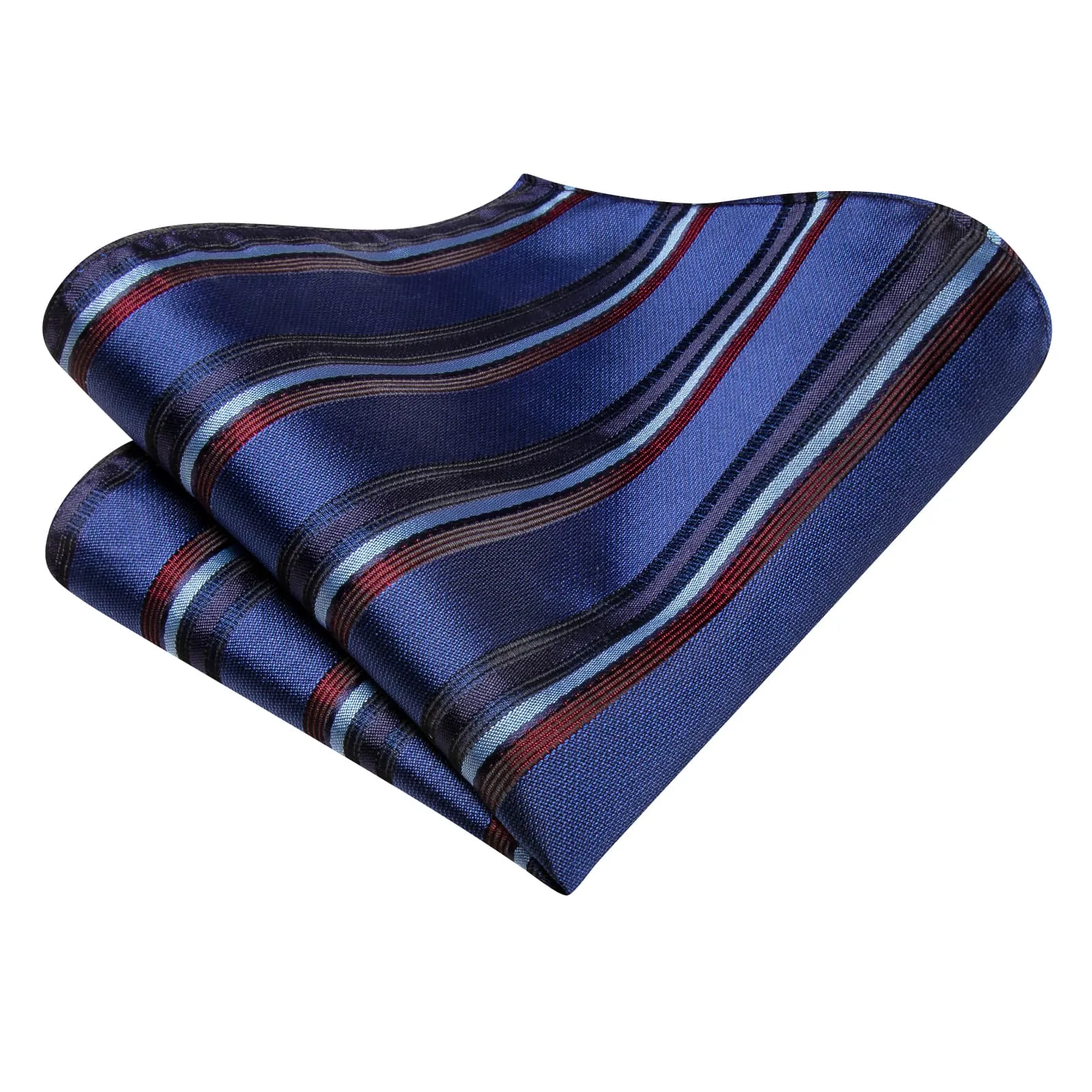 Hi-Tie Necktie Yale Blue Jacquard Red Stripes Tie Hanky Cufflinks Set