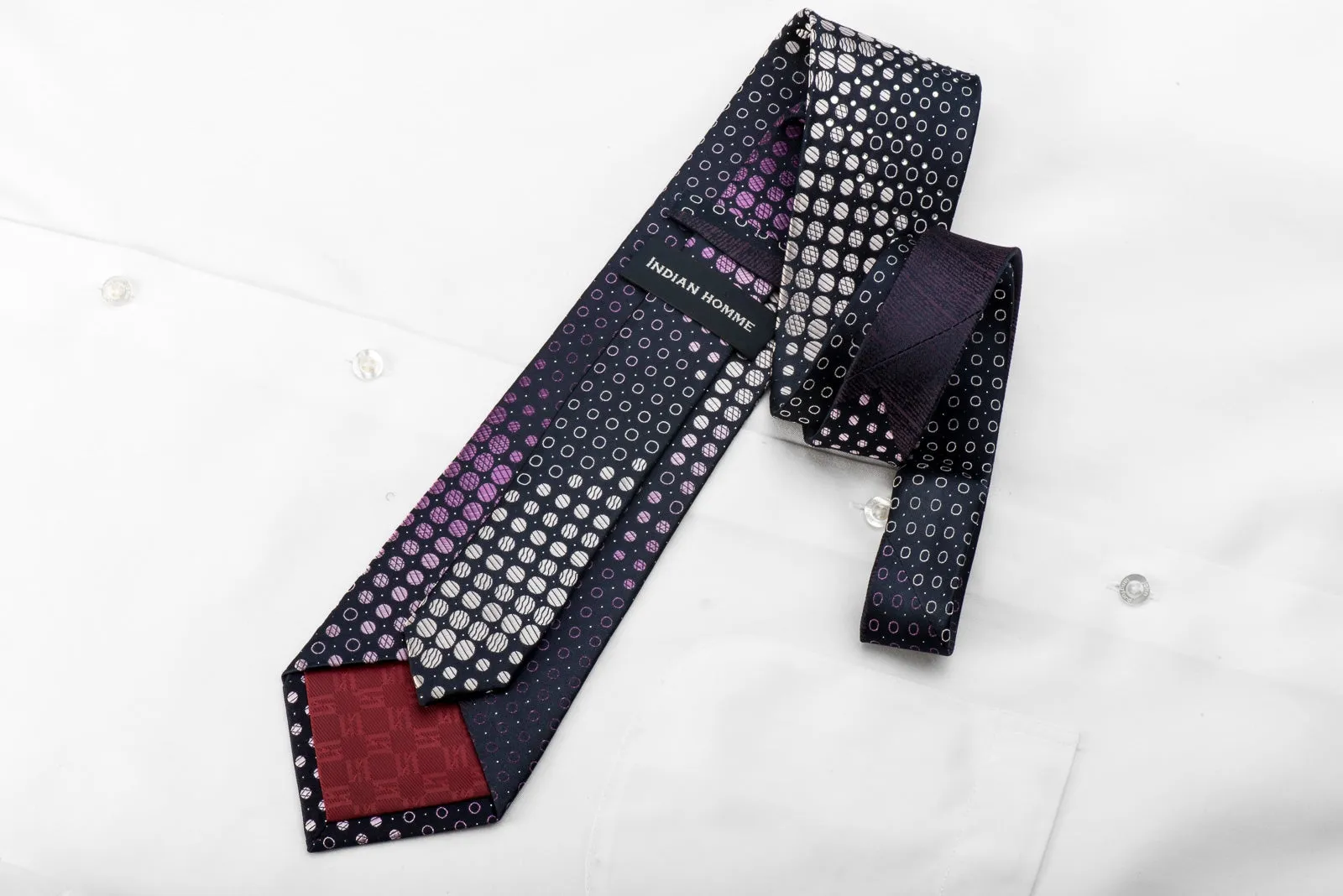 Indian Homme Men's Crystal Tie Silver Purple Dots On Navy With Purple Sparkles