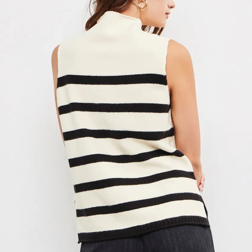 Karissa Striped High Neck Sleeveless Top