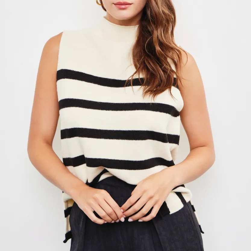 Karissa Striped High Neck Sleeveless Top