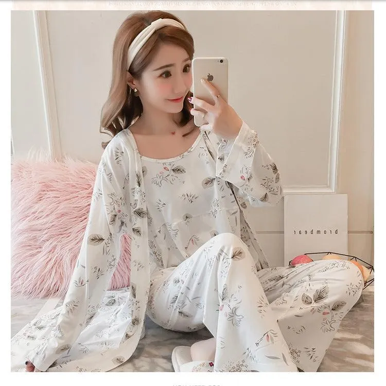 Korean Style Pajamas Women Autumn Milk Silk Long Sleeves Japanese Style