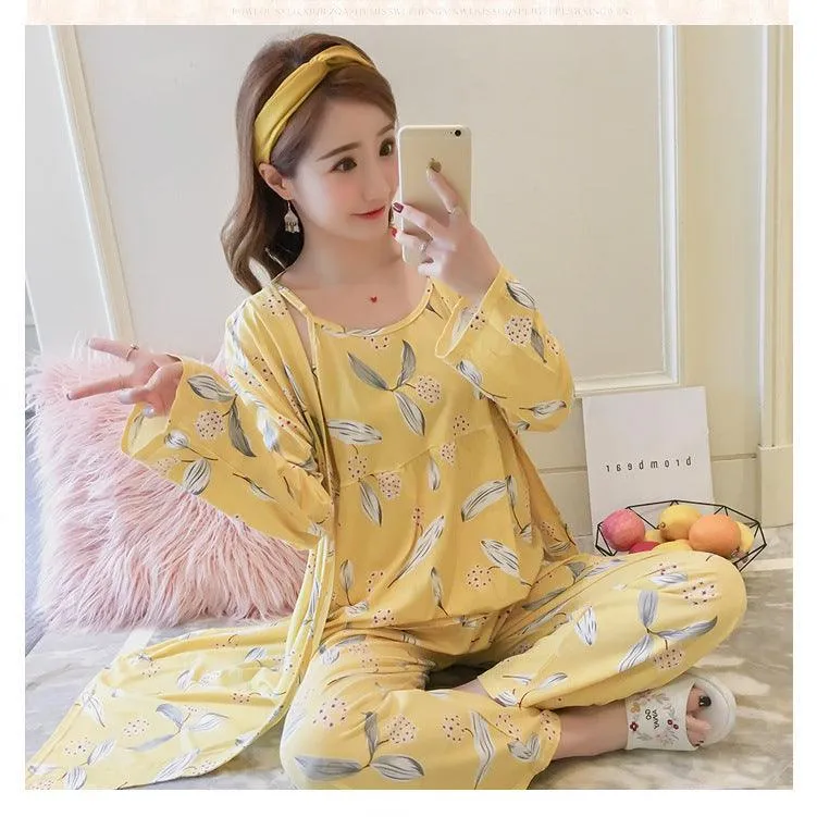 Korean Style Pajamas Women Autumn Milk Silk Long Sleeves Japanese Style