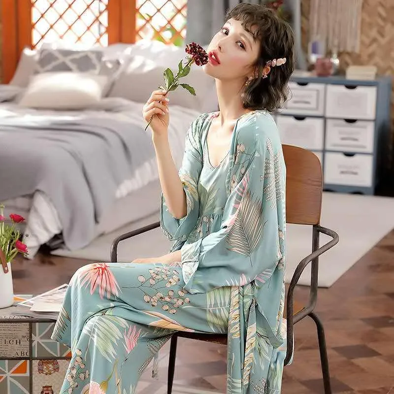 Korean Style Pajamas Women Autumn Milk Silk Long Sleeves Japanese Style