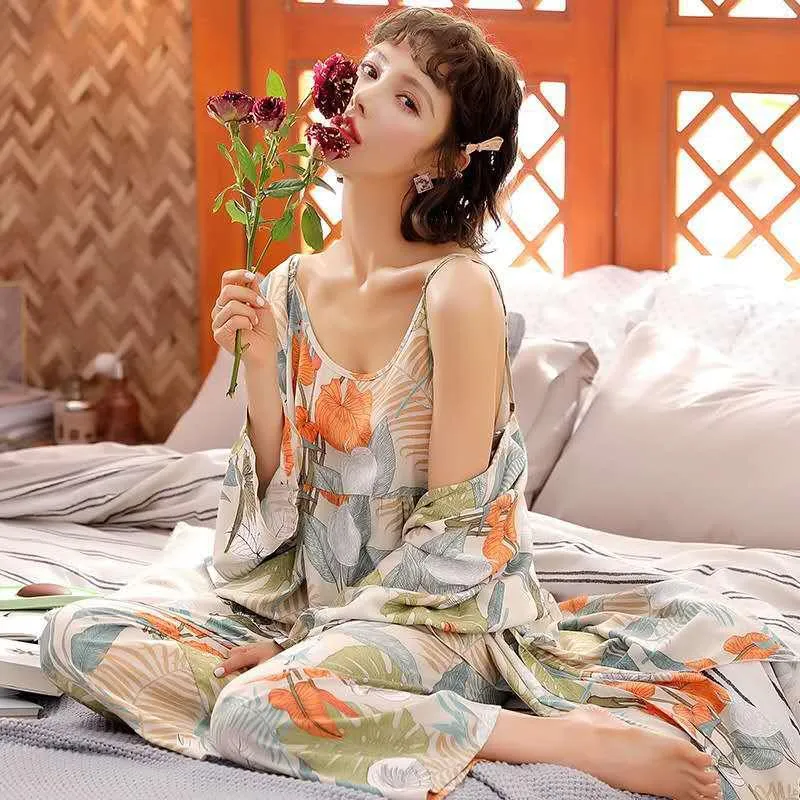 Korean Style Pajamas Women Autumn Milk Silk Long Sleeves Japanese Style