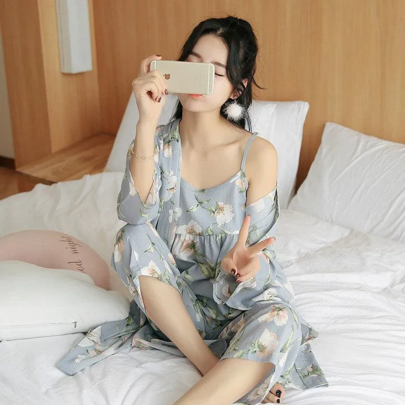 Korean Style Pajamas Women Autumn Milk Silk Long Sleeves Japanese Style