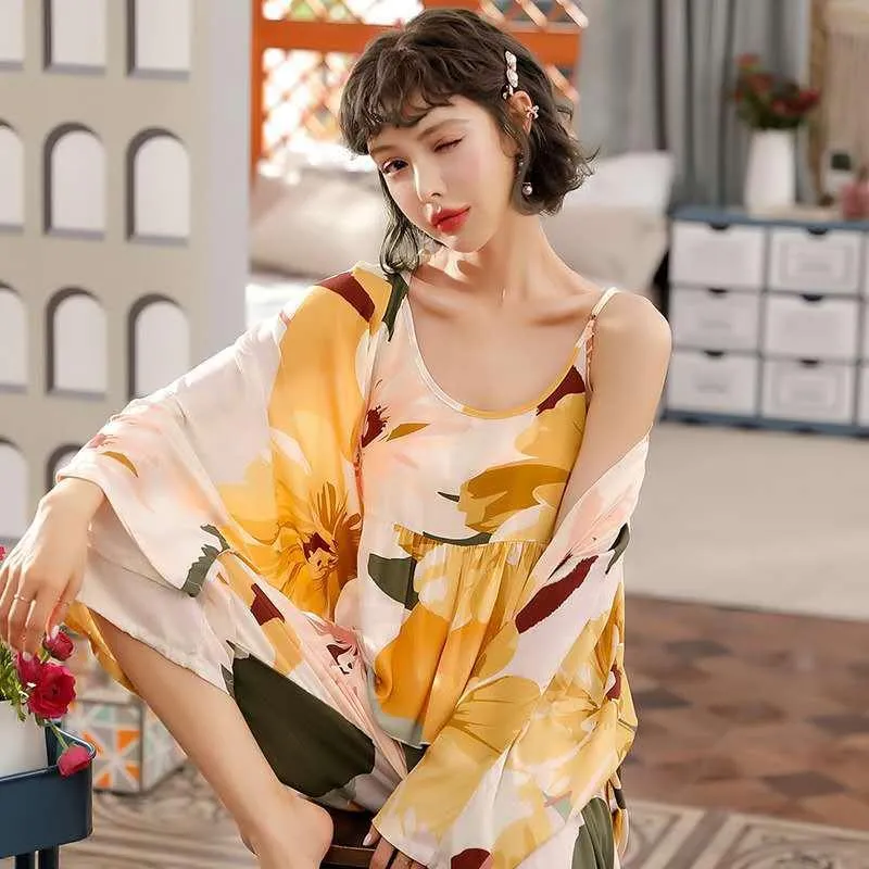 Korean Style Pajamas Women Autumn Milk Silk Long Sleeves Japanese Style