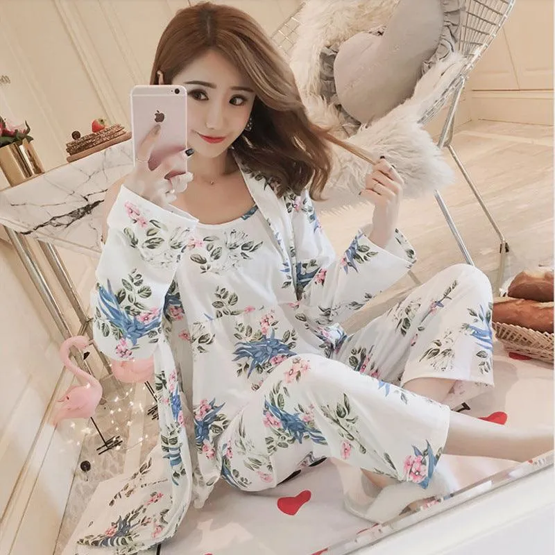 Korean Style Pajamas Women Autumn Milk Silk Long Sleeves Japanese Style