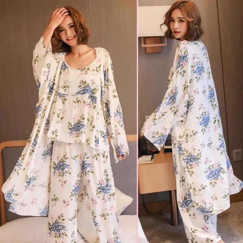 Korean Style Pajamas Women Autumn Milk Silk Long Sleeves Japanese Style