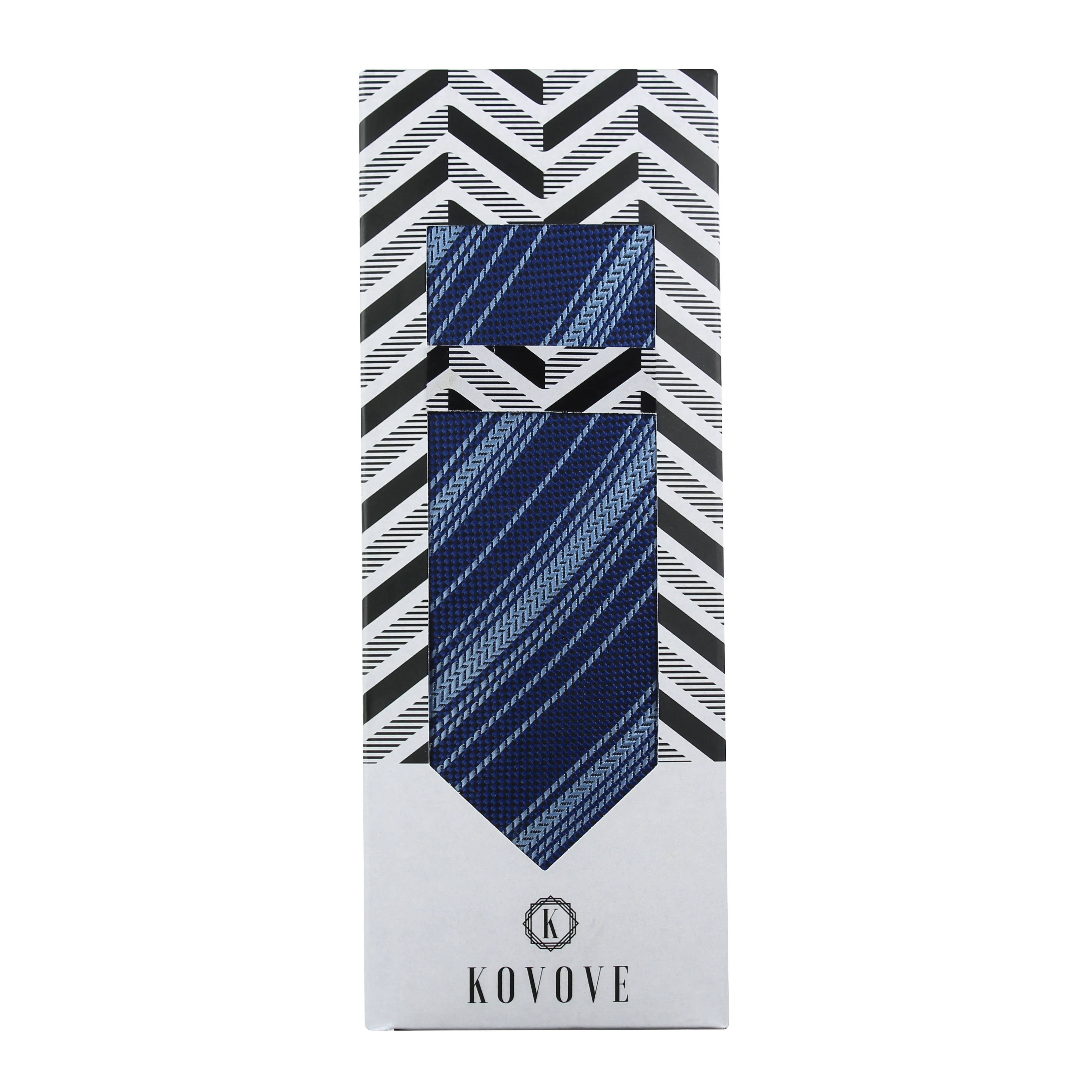 Kovove Soothing Blue Striped Necktie and Pocket Square Gift Box