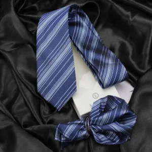 Kovove Soothing Blue Striped Necktie and Pocket Square Gift Box