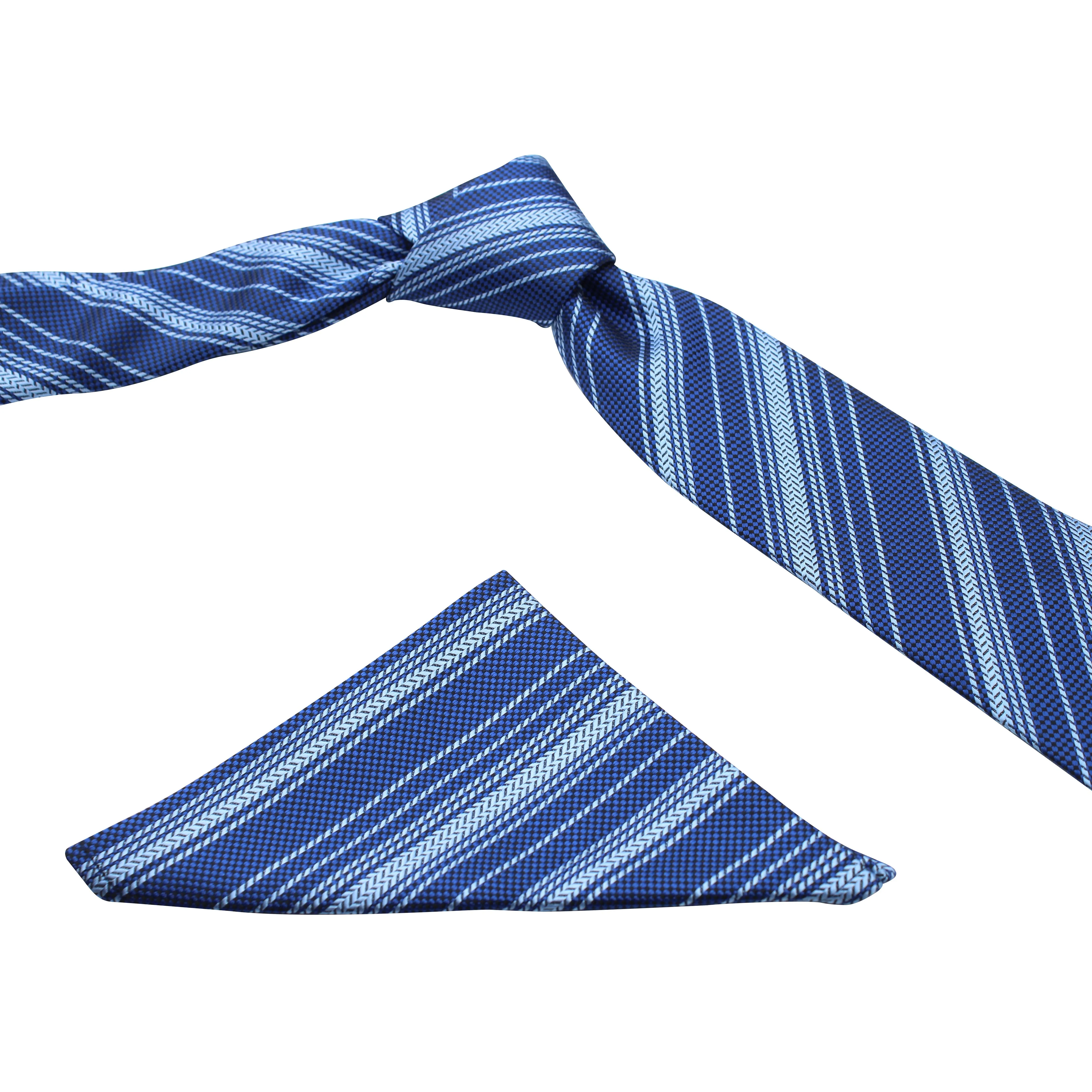 Kovove Soothing Blue Striped Necktie and Pocket Square Gift Box