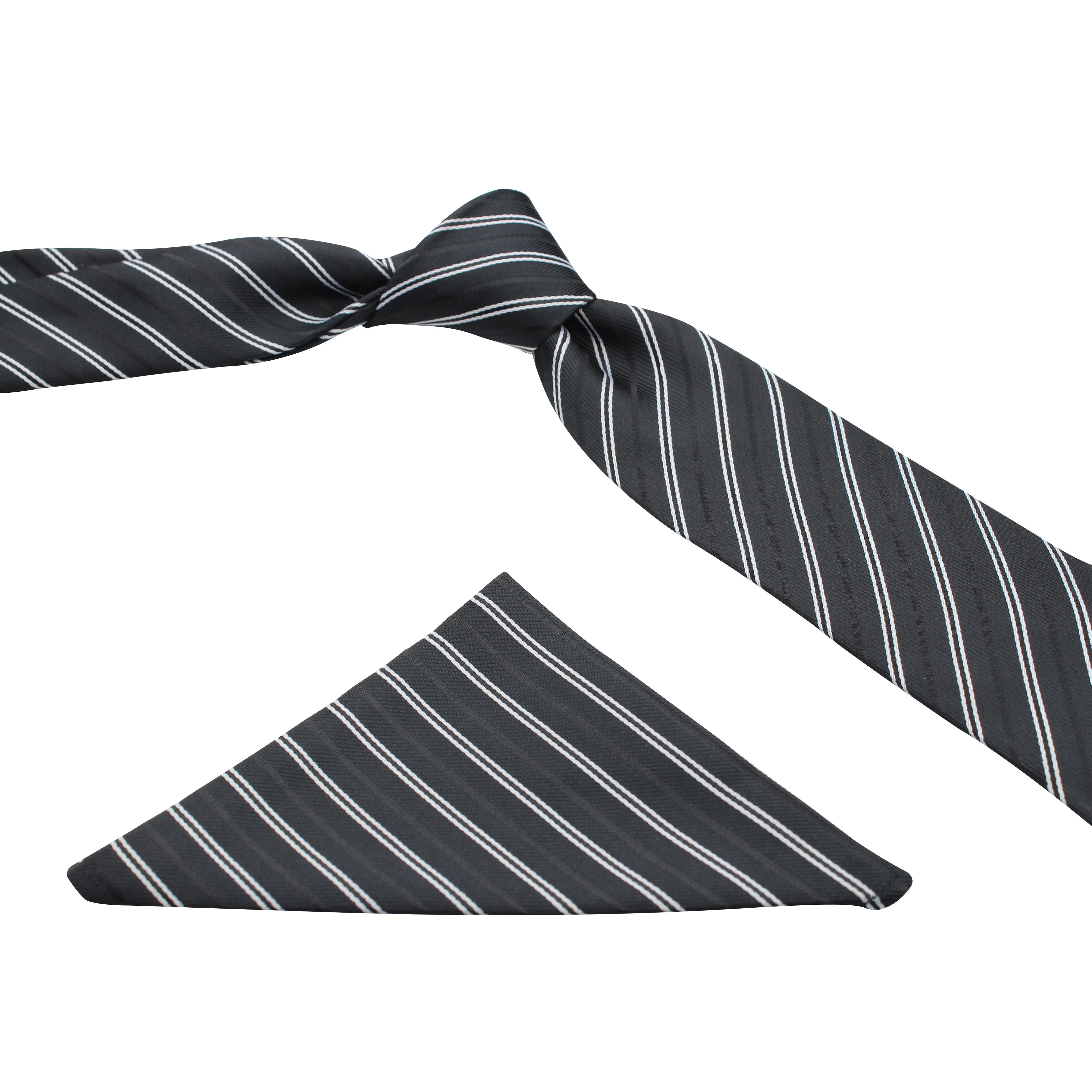 Kovove The Black Treat Striped Necktie and Pocket Square Gift Box