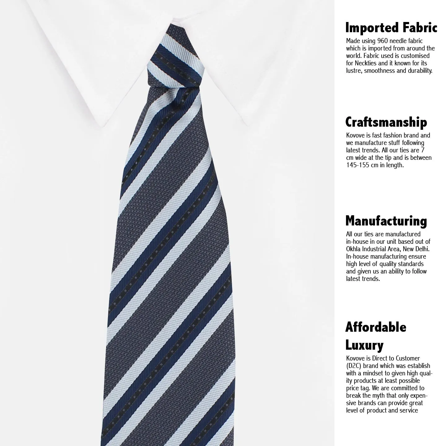 Kovove The Striped Affair Grey Necktie For Men