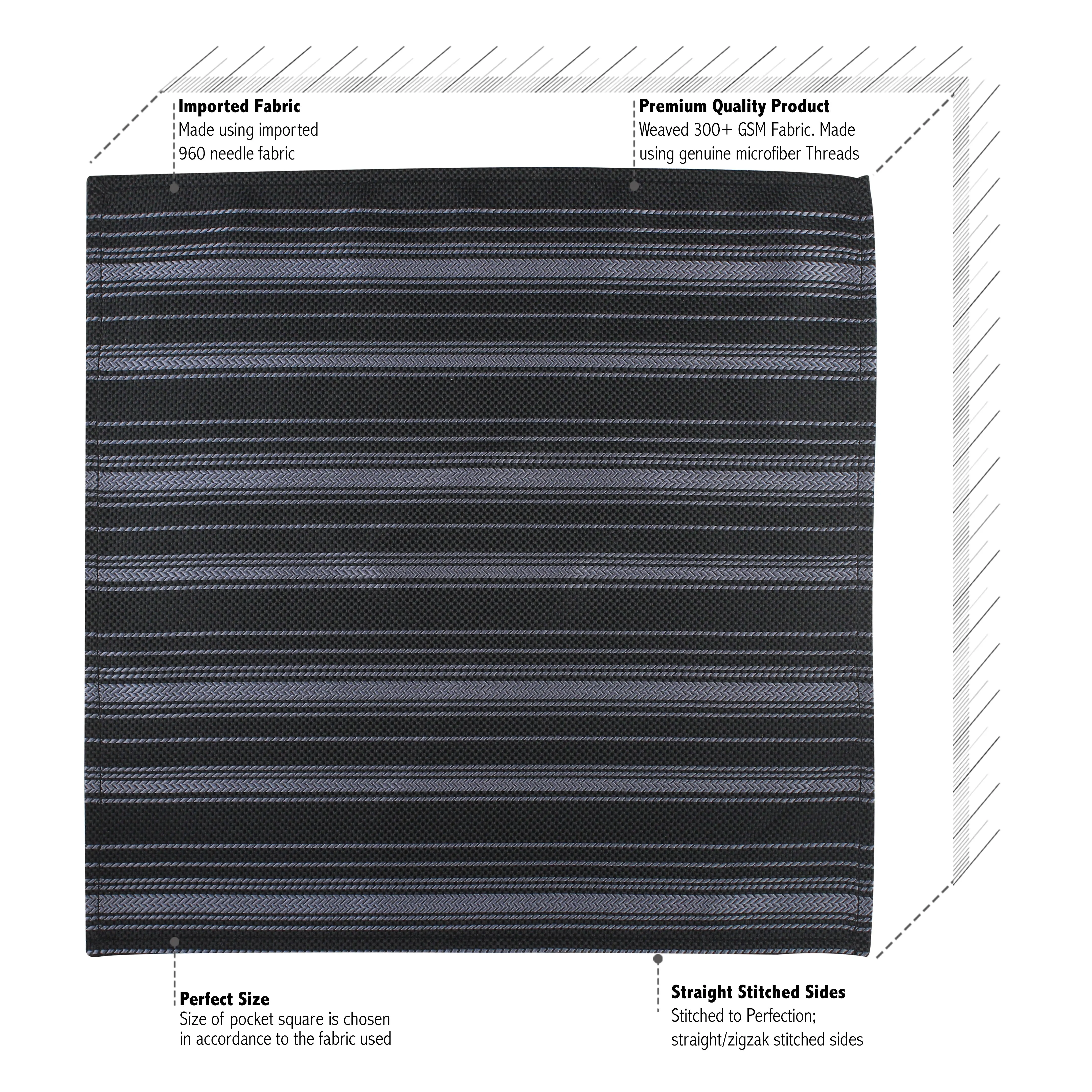 Kovove The Trend Setter Striped  Black Pocket Square