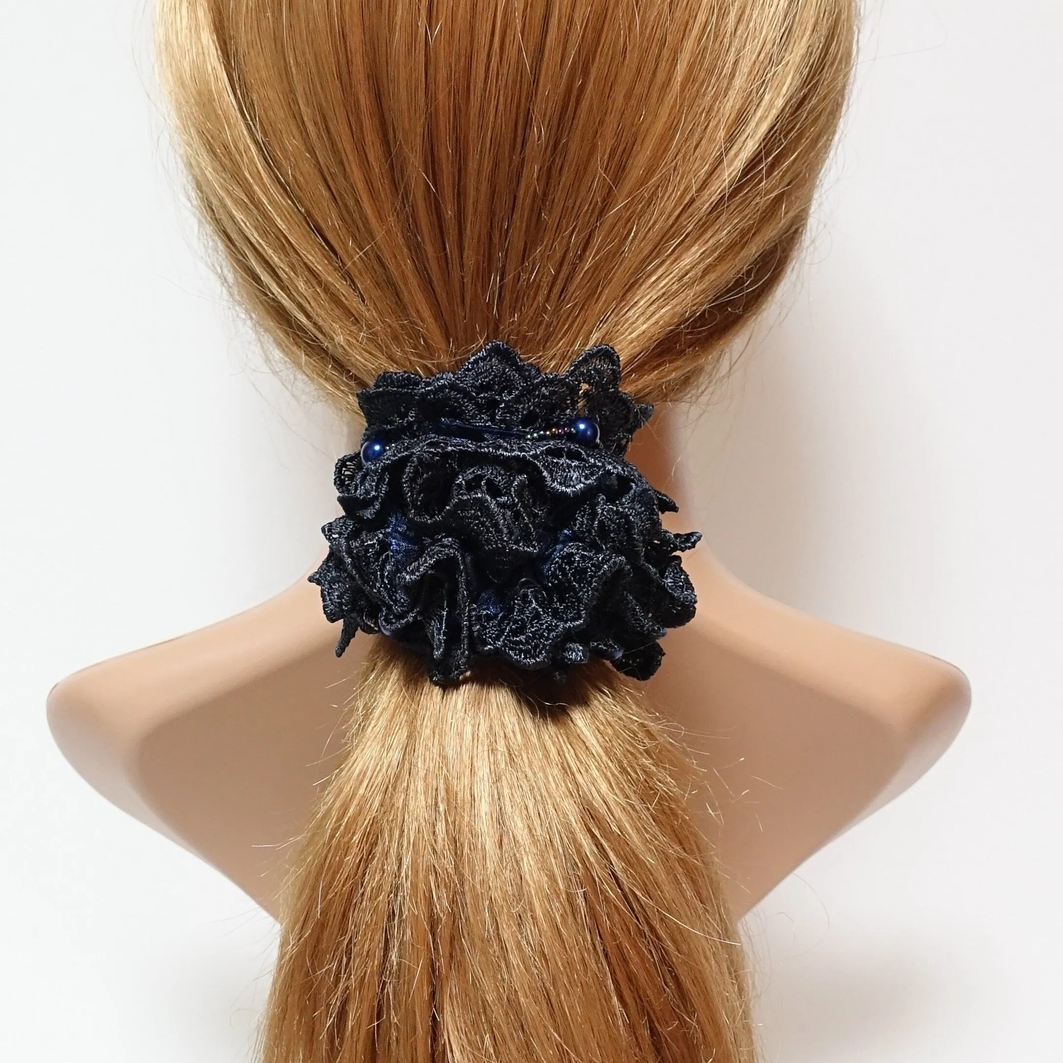 lace sleek pearl ball beaded scrunchy woman elastic hair ties scrunchies