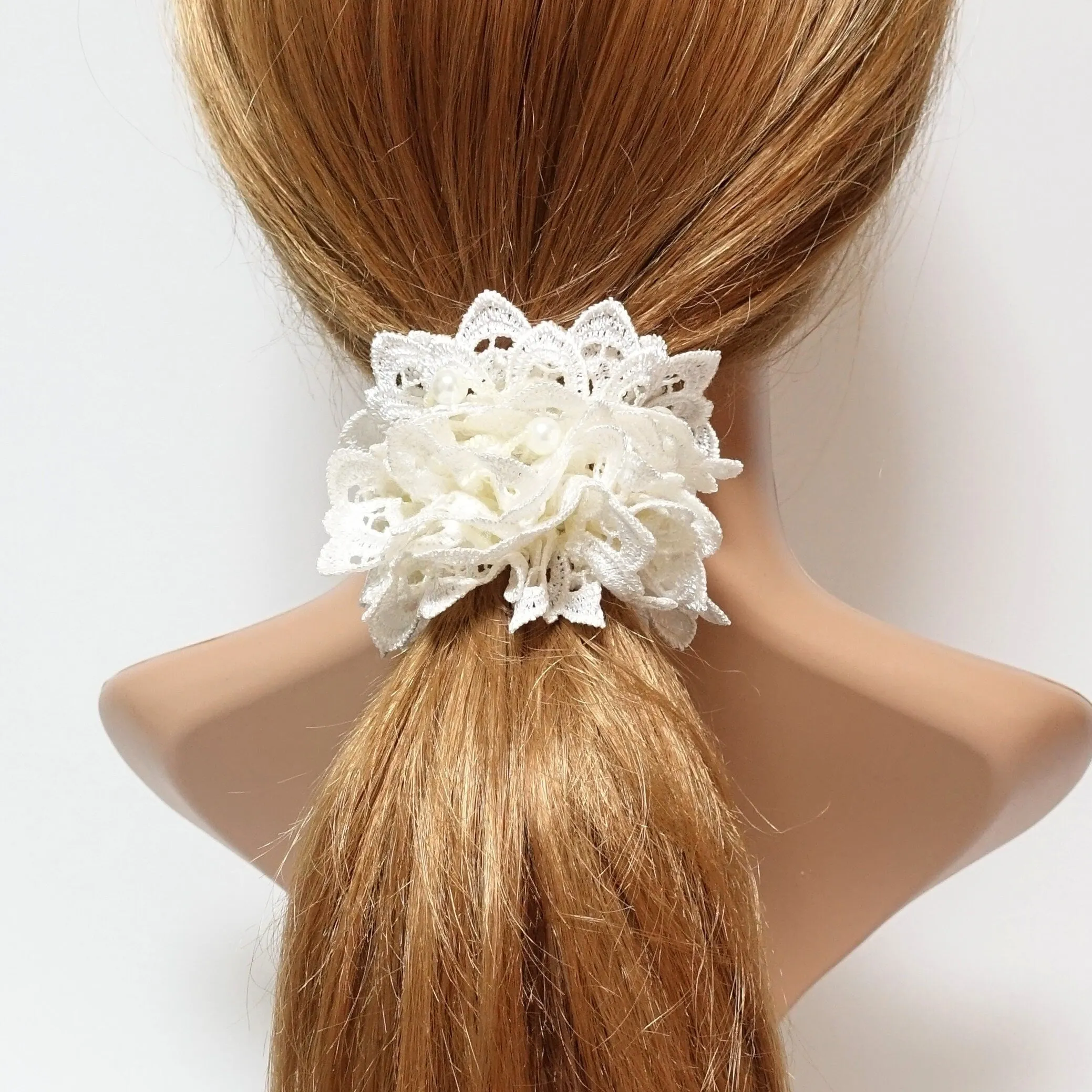 lace sleek pearl ball beaded scrunchy woman elastic hair ties scrunchies