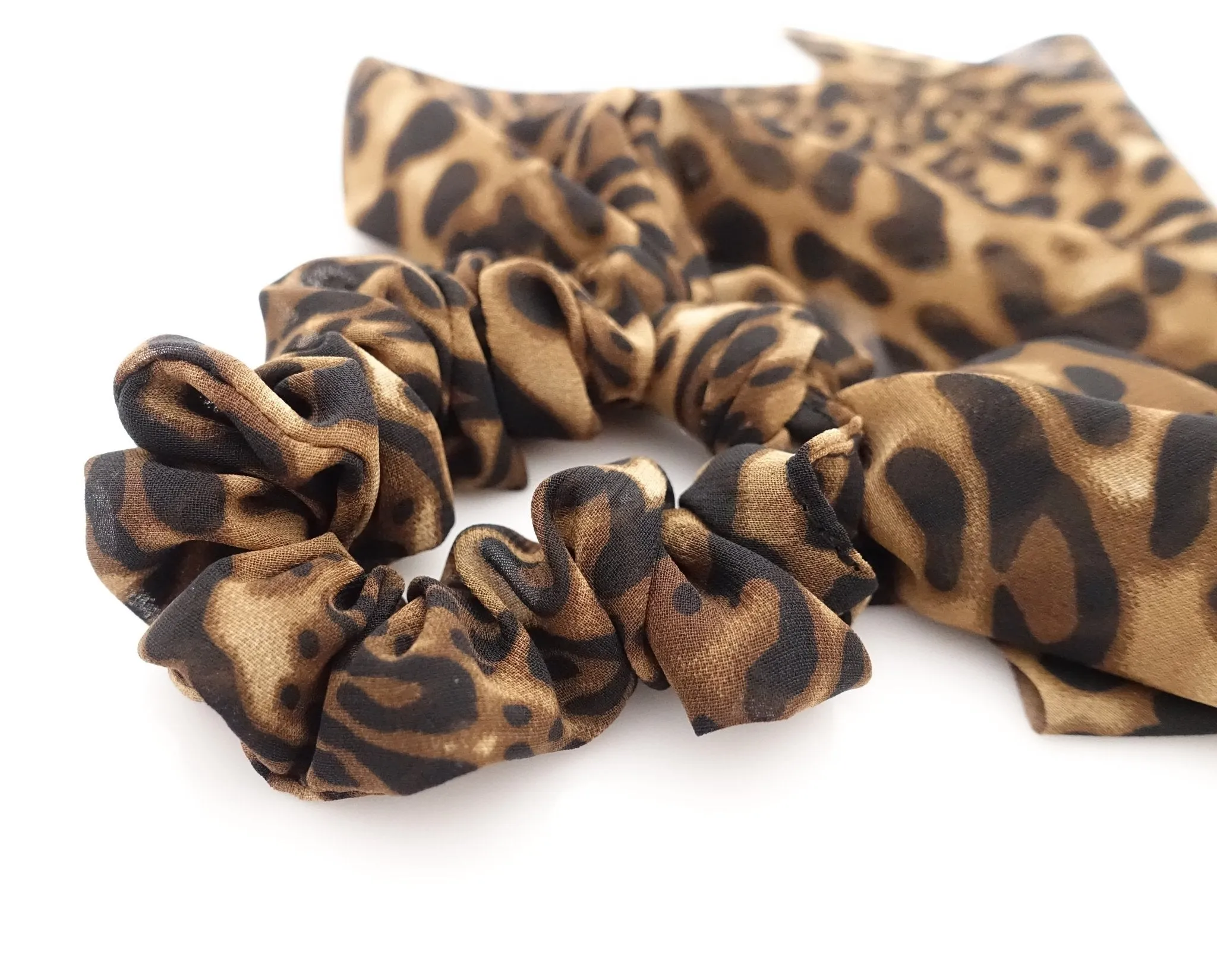 leopard print chiffon long tail bow knot scrunchies