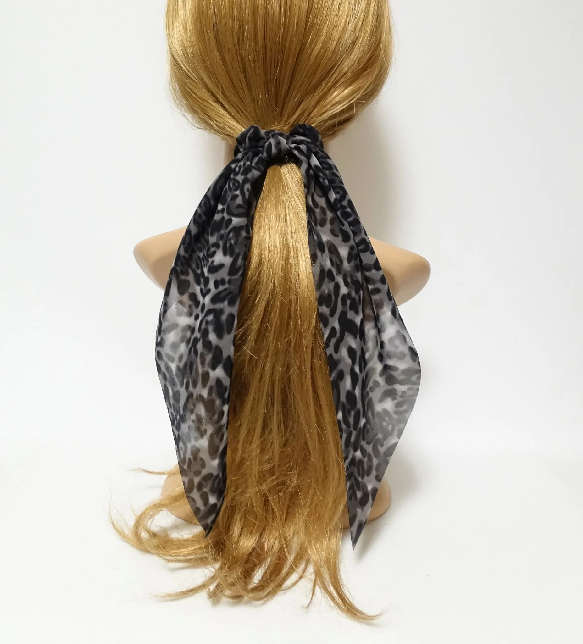 leopard print chiffon long tail bow knot scrunchies