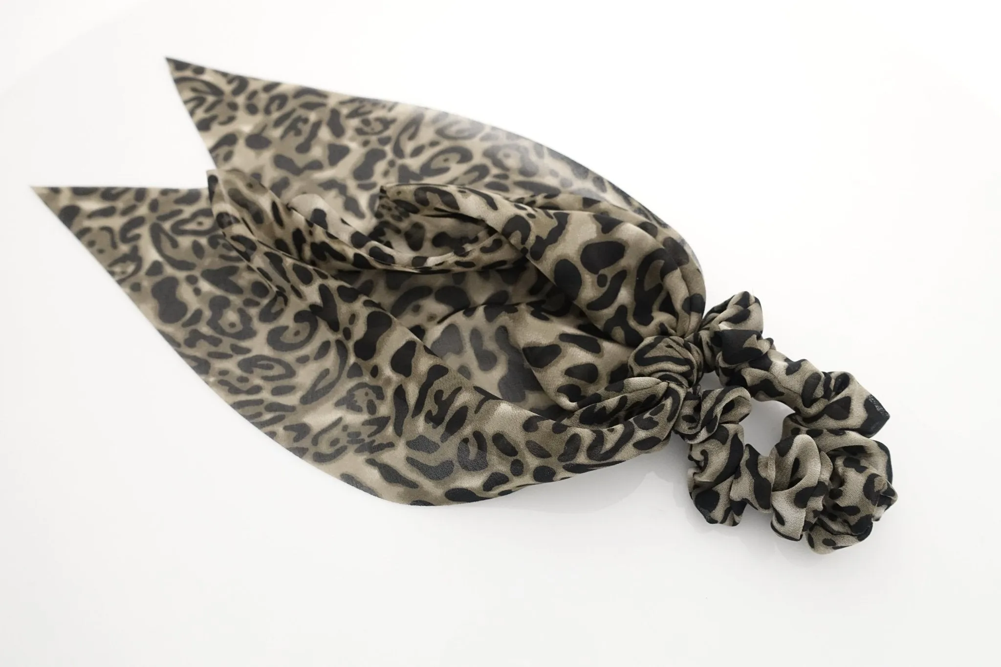 leopard print chiffon long tail bow knot scrunchies