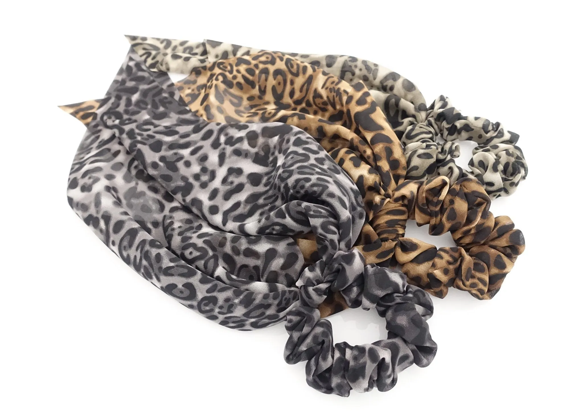 leopard print chiffon long tail bow knot scrunchies