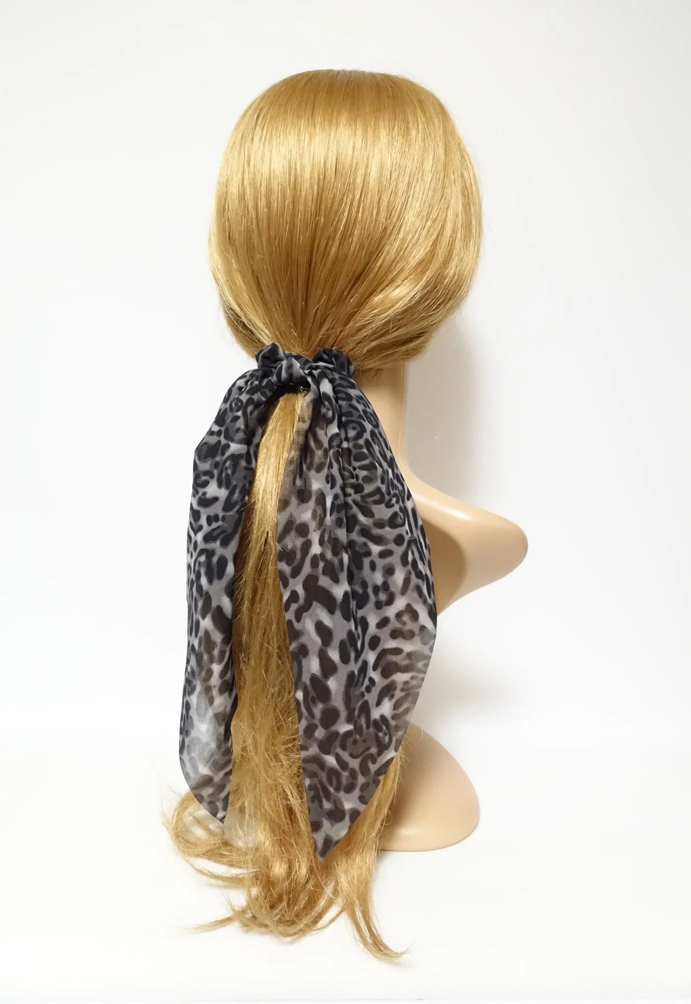 leopard print chiffon long tail bow knot scrunchies