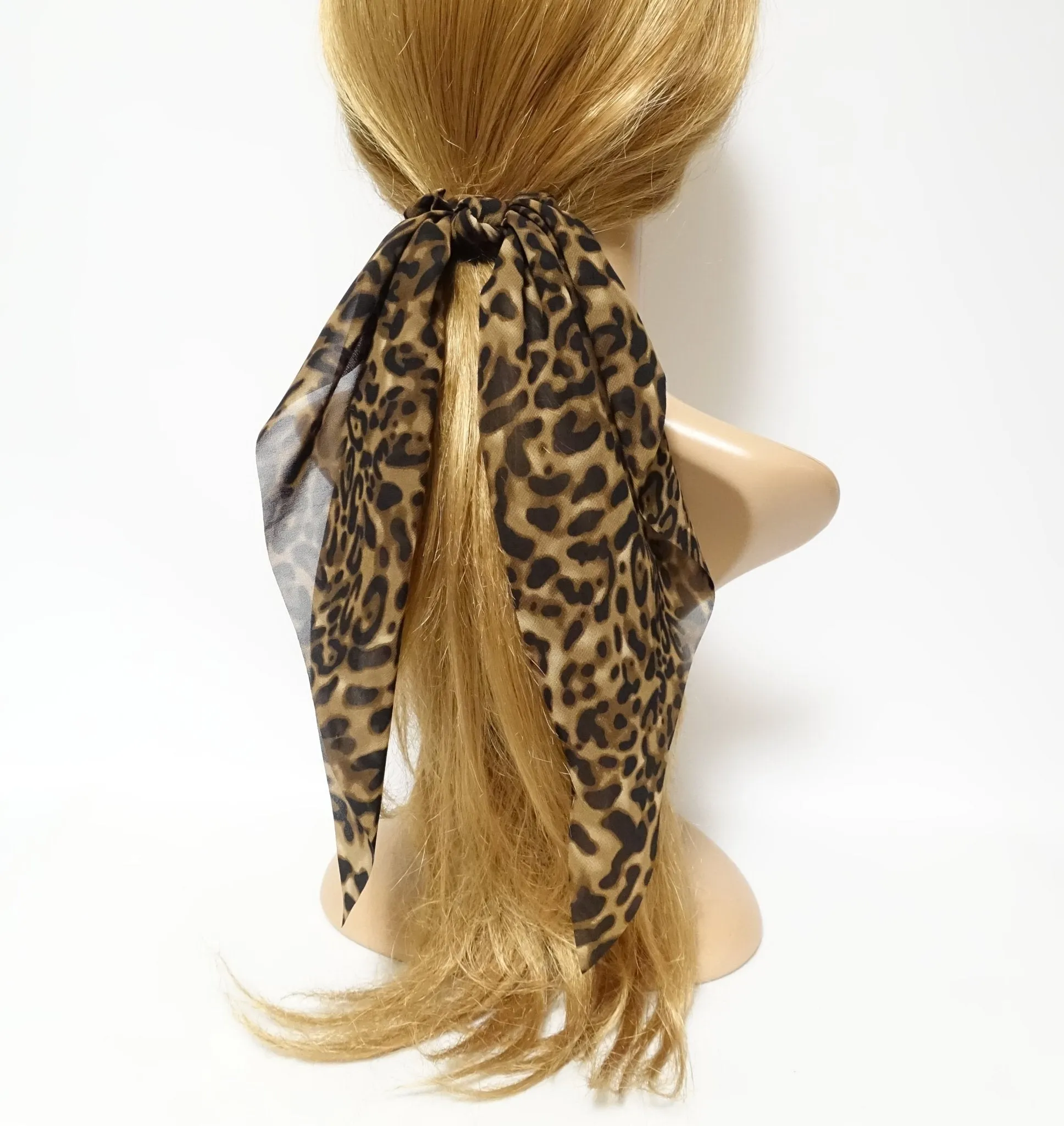 leopard print chiffon long tail bow knot scrunchies