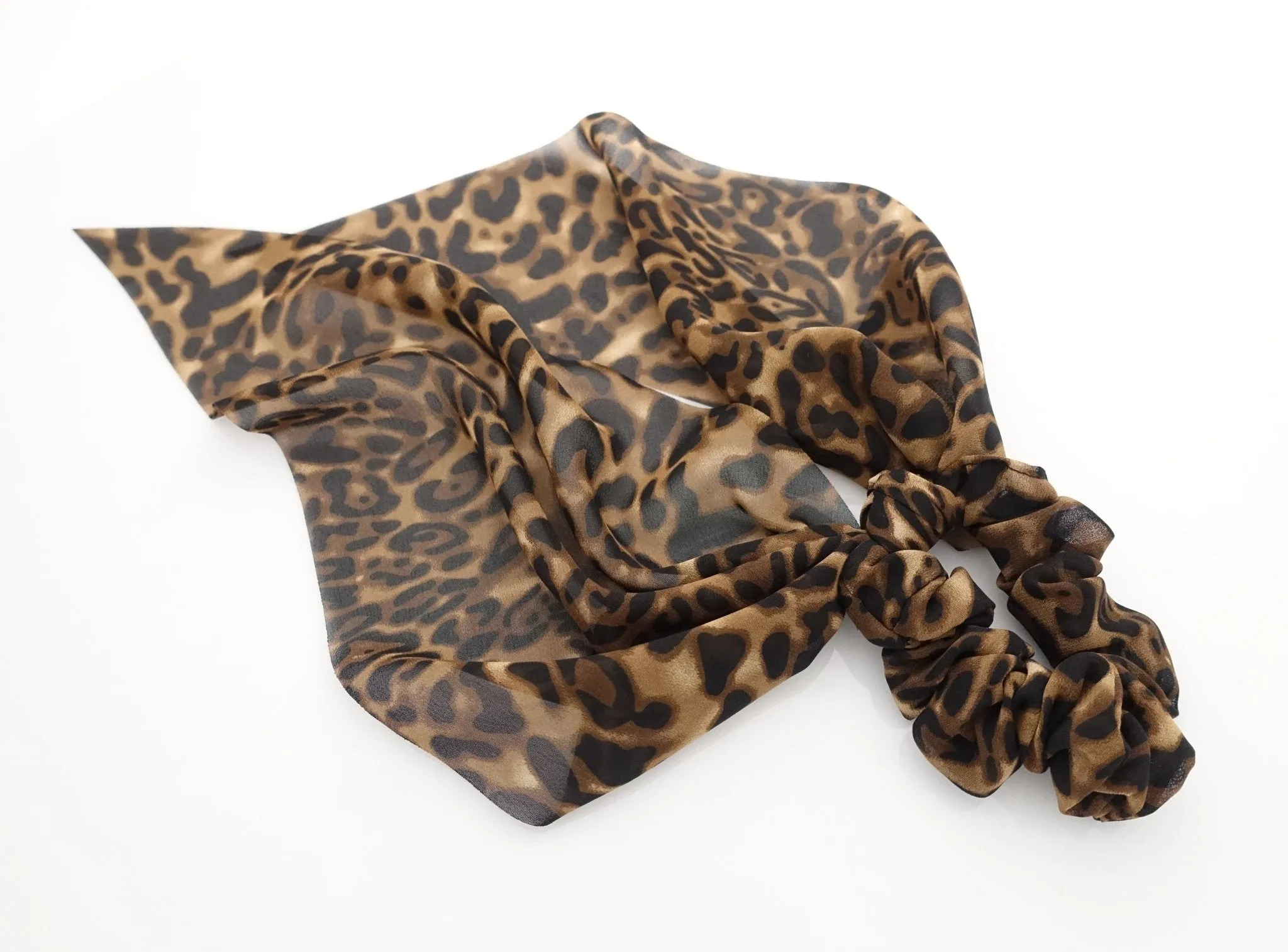 leopard print chiffon long tail bow knot scrunchies