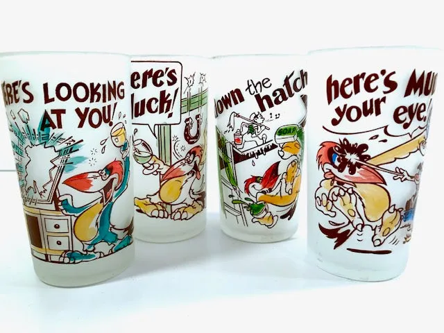 Libbey Mid-Century Frosted Humorous Bird Glasses (Set of 4)