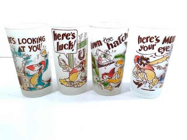 Libbey Mid-Century Frosted Humorous Bird Glasses (Set of 4)