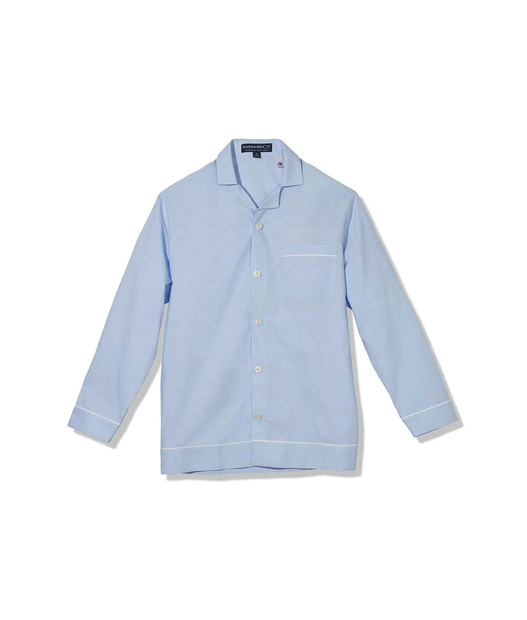 Light Blue Oxford Long Sleeve Pajama Top with Magnetic Closures