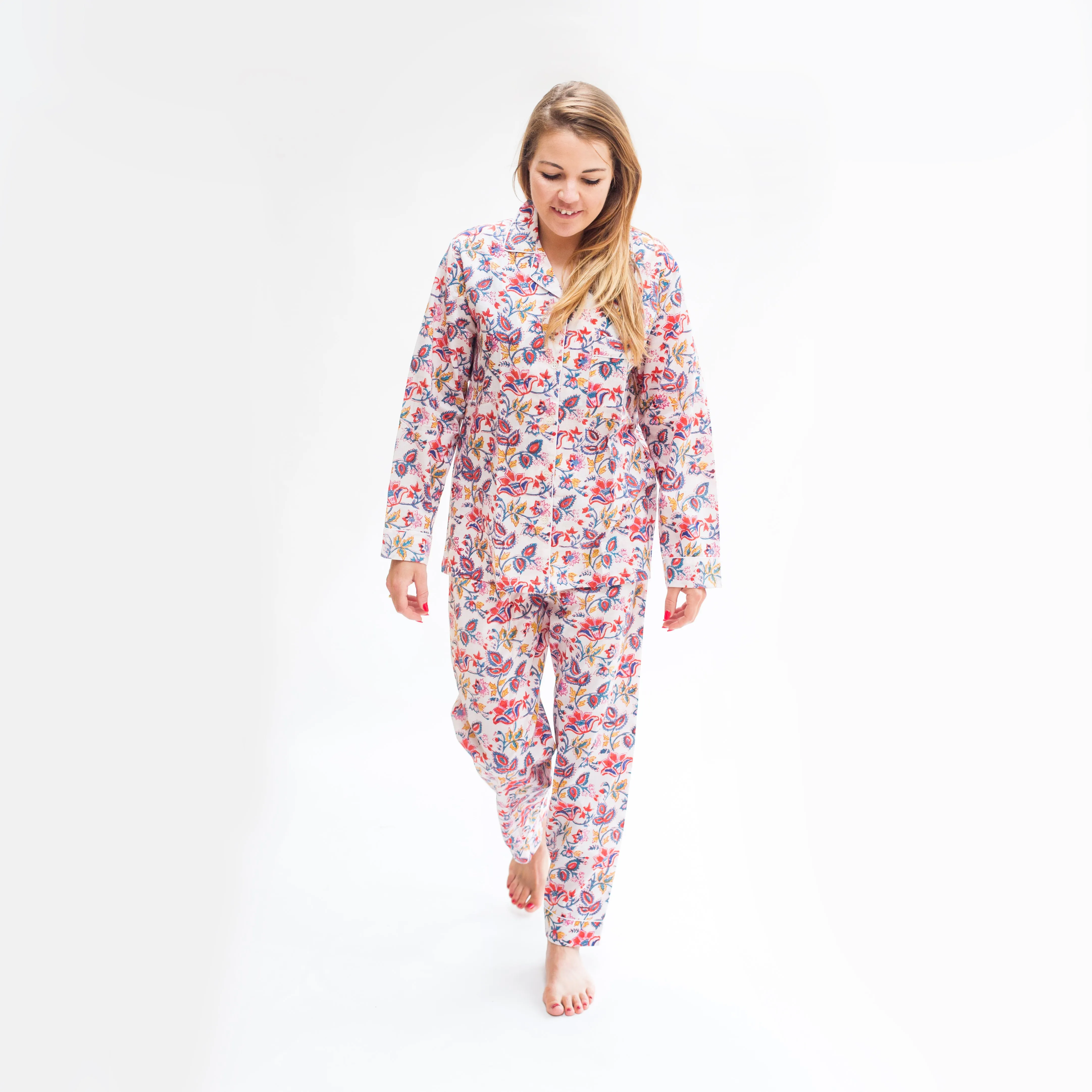 Long PJ Set in Colourful Floral Block Print