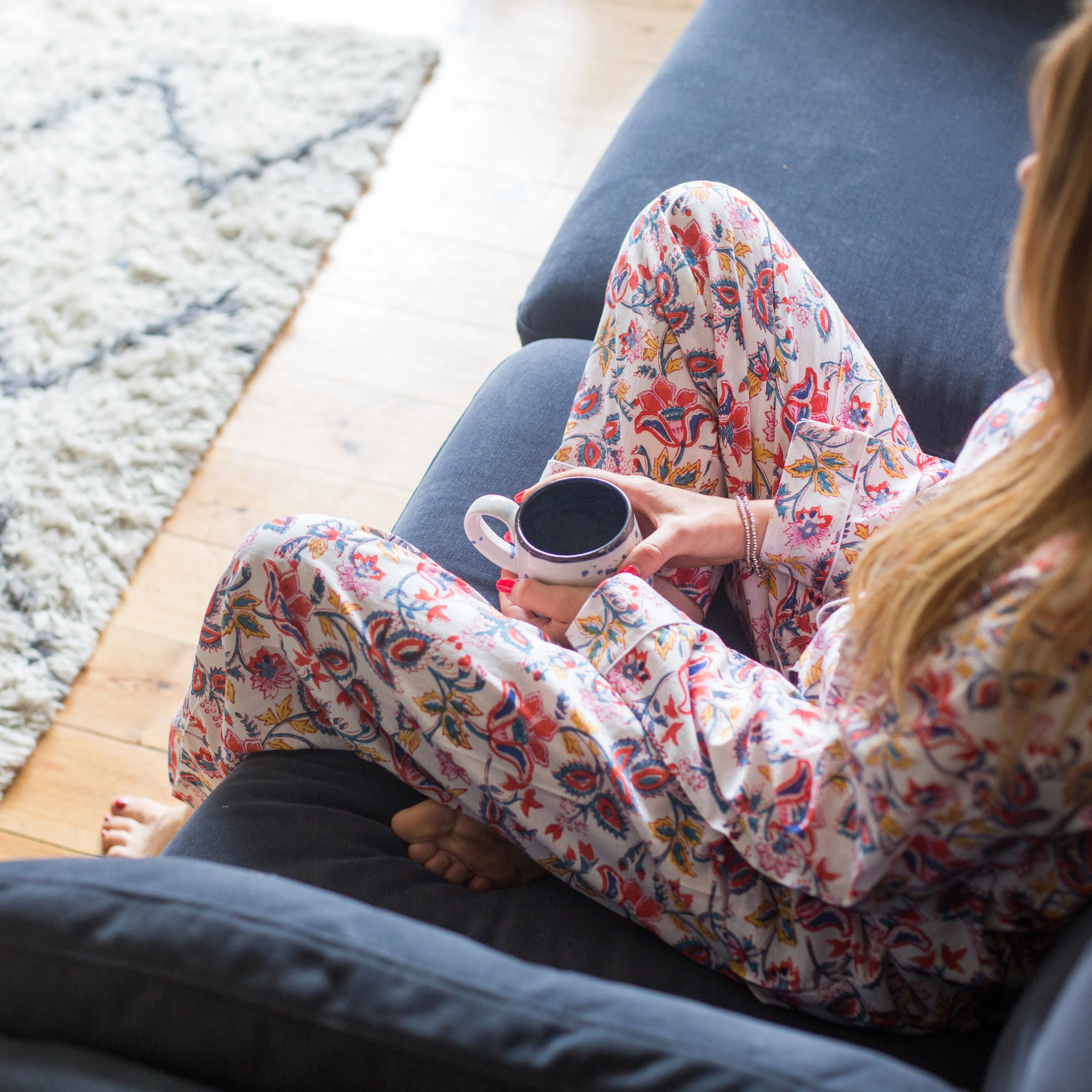 Long PJ Set in Colourful Floral Block Print