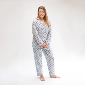 Long PJ Set with Pink Floral Block Print