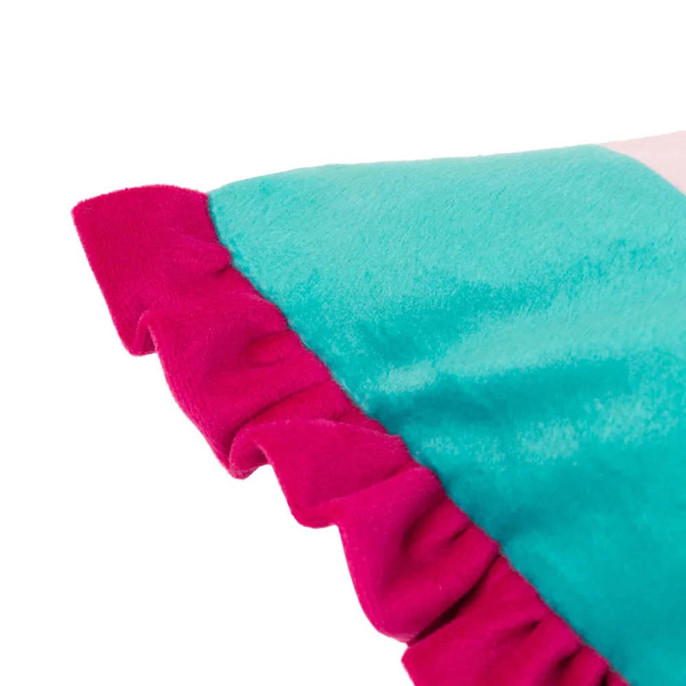 Love Yourself Striped Velvet Cushion Aqua/Pink