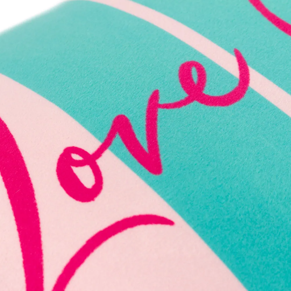 Love Yourself Striped Velvet Cushion Aqua/Pink