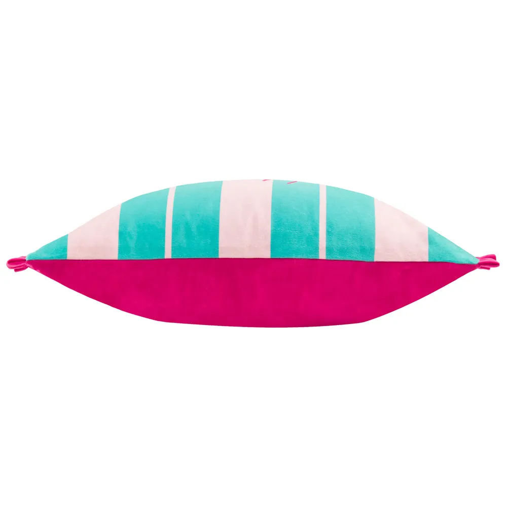 Love Yourself Striped Velvet Cushion Aqua/Pink