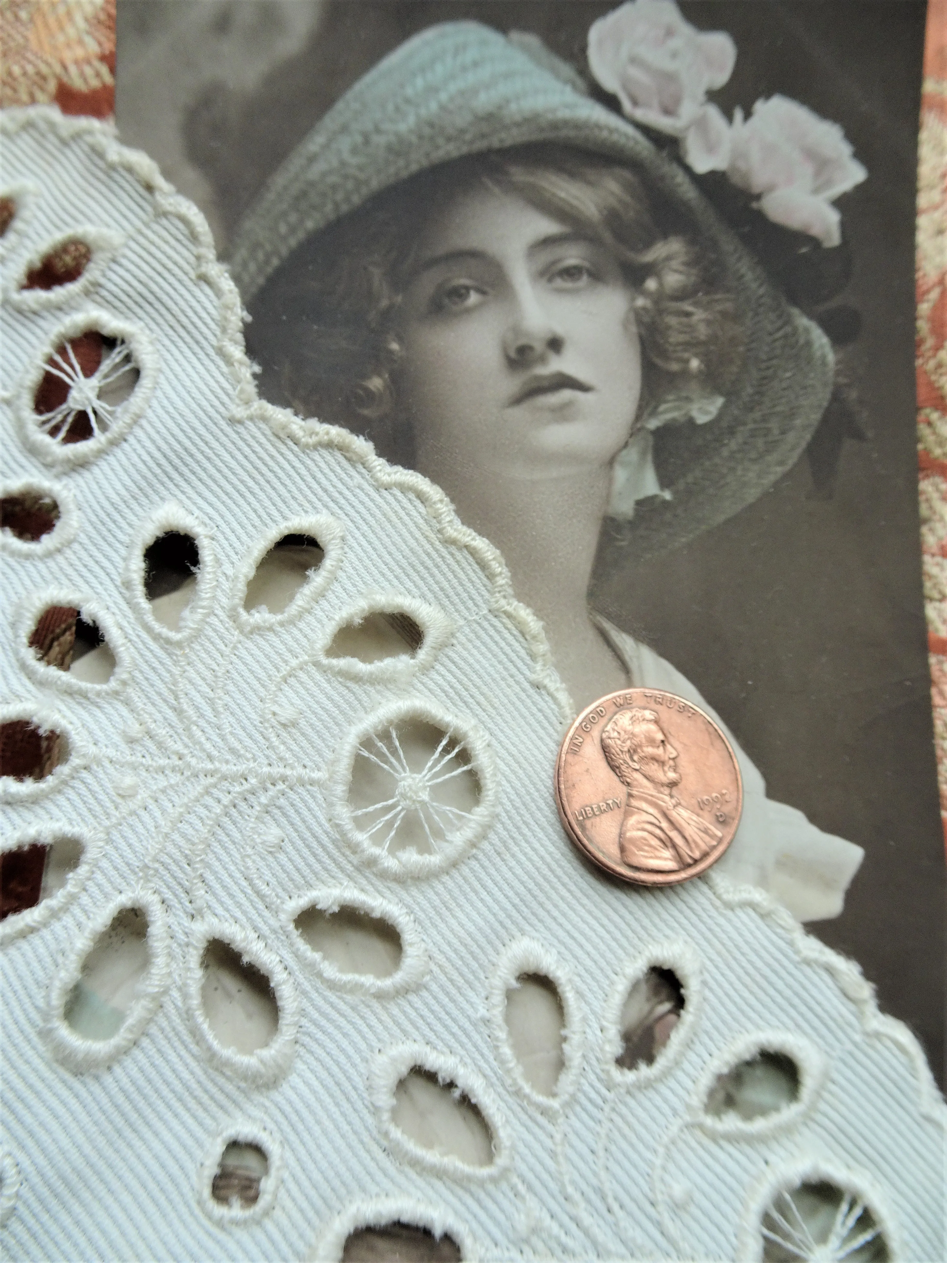 LOVELY Antique French or Swiss Embroidered Lace, Doll Size, Salesmans Sample, Bridal, Flapper Era,Downton Abbey, Gatsby ,Collectible Trims