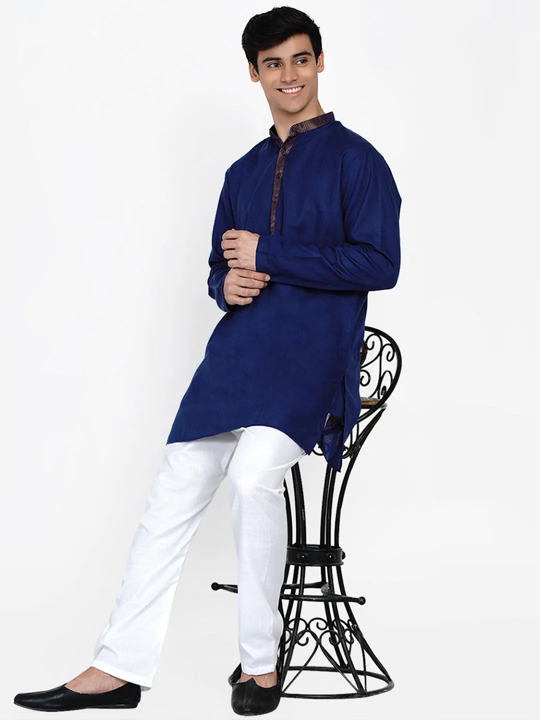 Men Blue Regular Kurta with Pyjamas