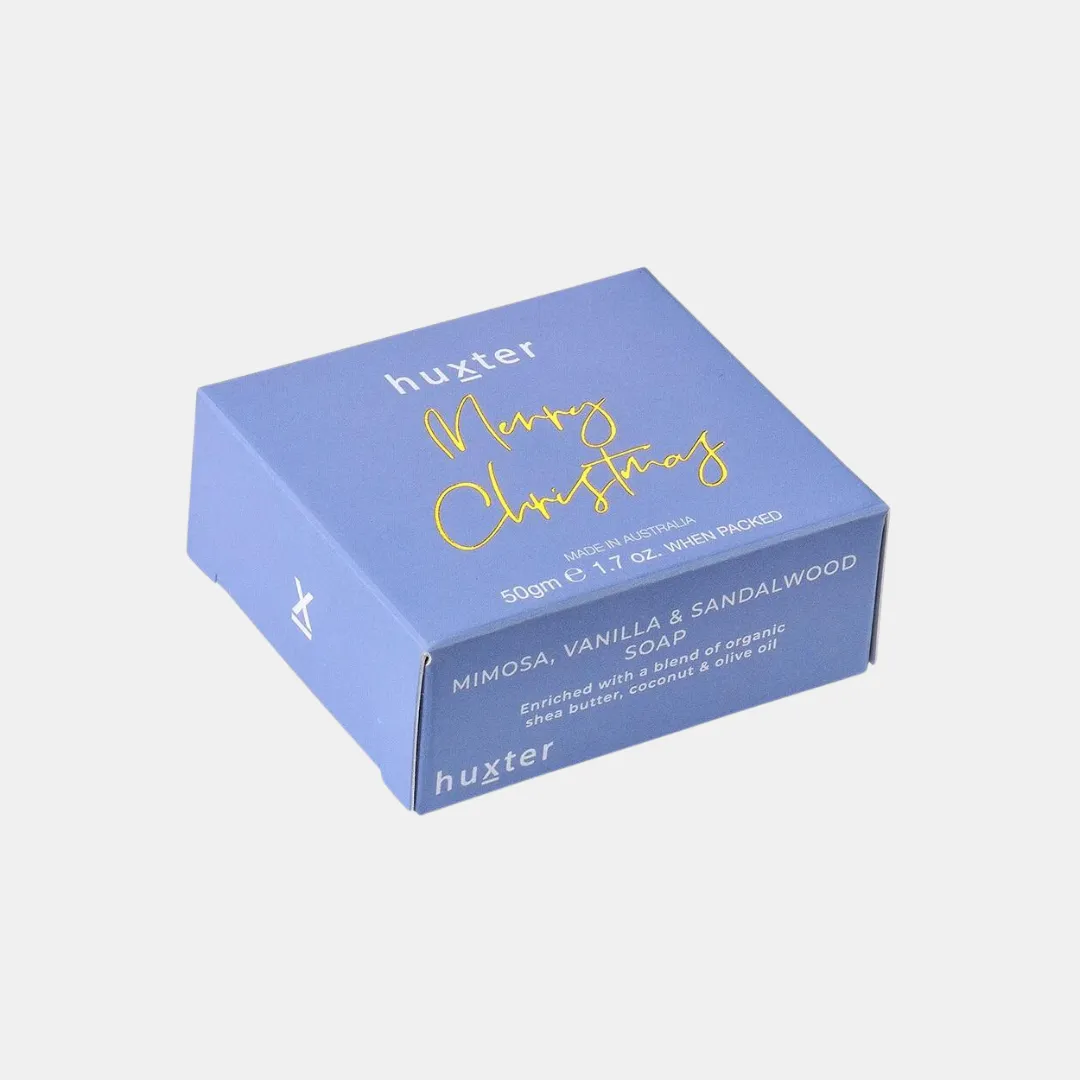 Merry Christmas Mini Boxed Guest Soap Sky Blue - Mimosa/Vanilla & S/wood